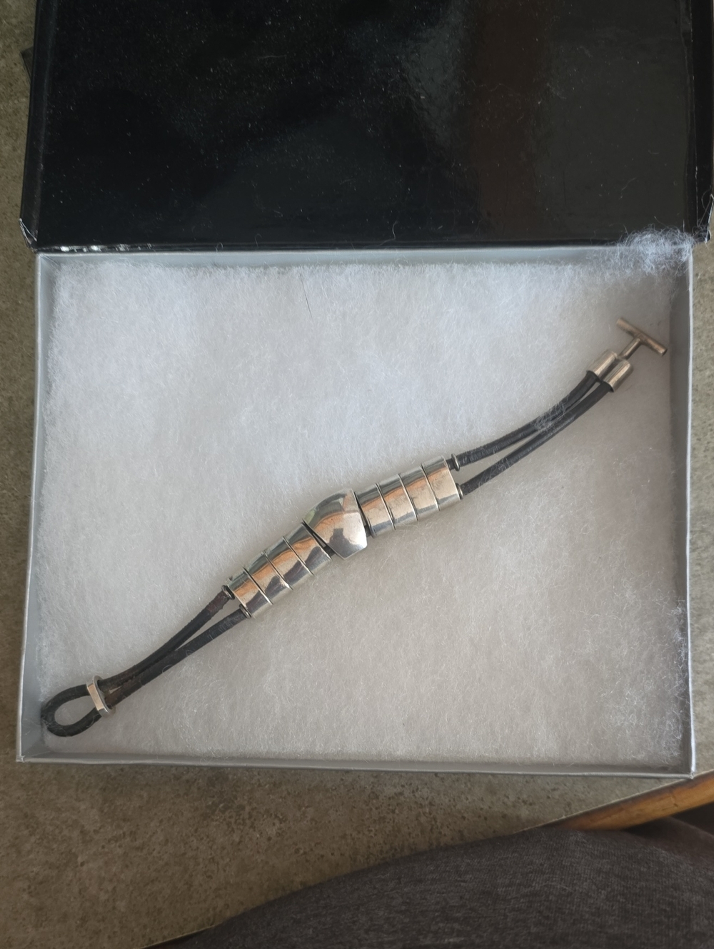 Women's Native Black Leather Bracelet 925 Silver